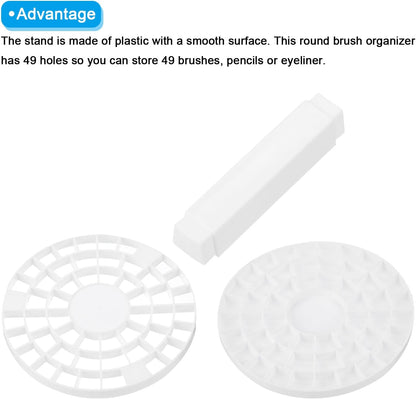 PATIKIL 1pcs White Minimalist Plastic Paint Brush Holder, 49 Holes Round Artist Desk Makeup Pencil Organizer