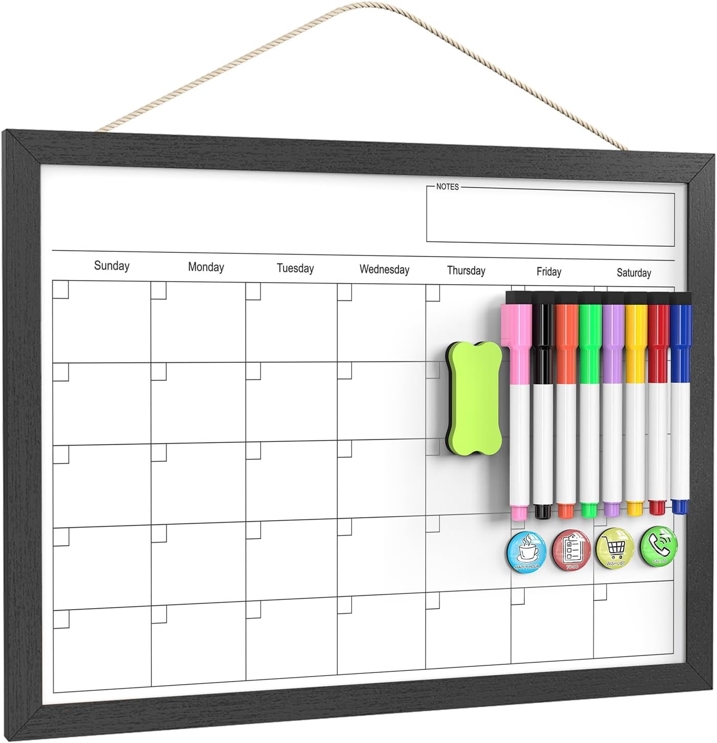 Calendar Whiteboard for Wall, TANKEE 17x13 Inches Whiteboard Calendar Cork Board Combo, Small Magnetic White Board with Wood Framed, Hanging Dry Erase Board for Kitchen Home Office School Planner