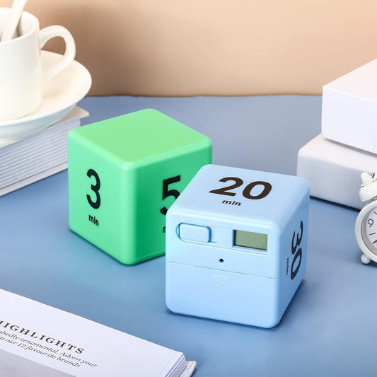Weewooday 2 Pieces Cube Productivity Timer Flip Gravity Sensor Flip Countdown Countup Workout Timer Management 1 3 5 10 Minutes and 15 20 30 60 Minutes for Work Learning Kitchen Cooking(Green, Blue)
