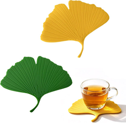 2PCS Cute Monstera Coasters, Soft Silicone Coaster for Drink, Fun Plant Cup Coasters for Desk, Creative 3D Green Turtle Leaf Drink Coaster, Tropical Home Decor