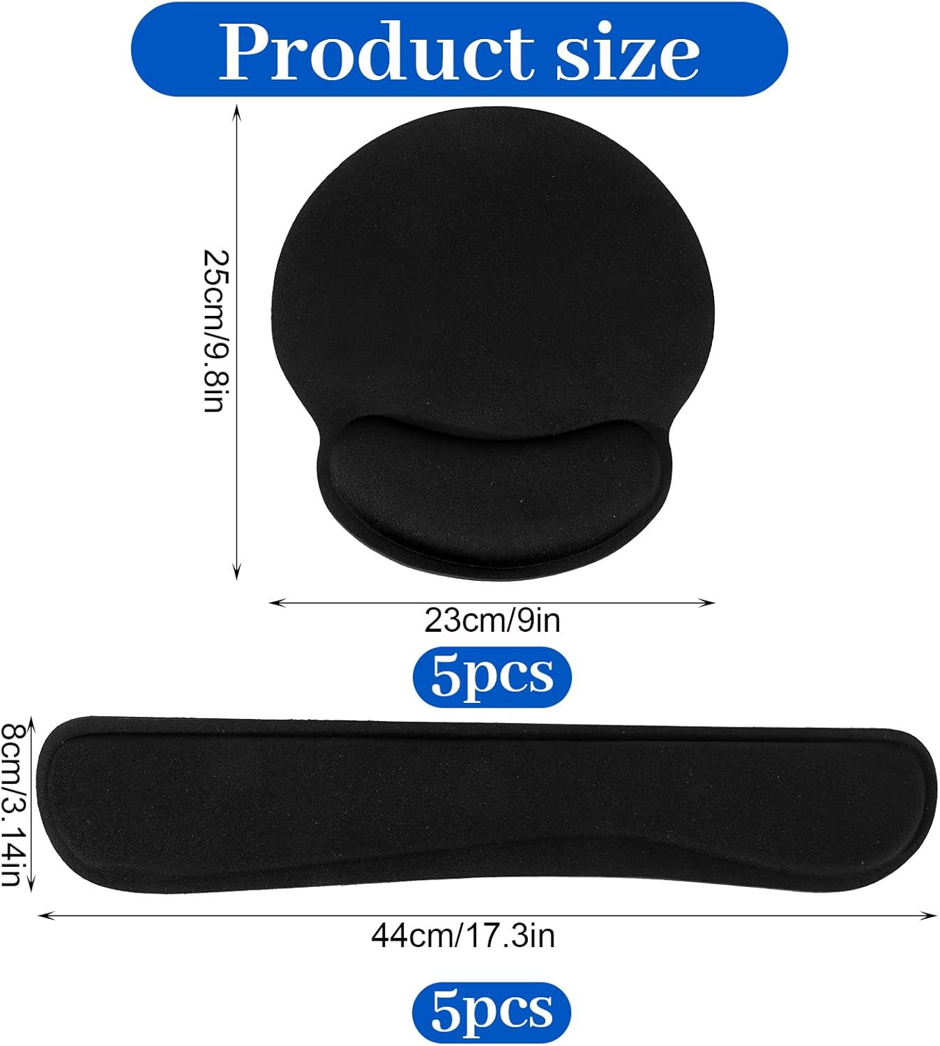 10 Pcs Ergonomic Keyboard Wrist Pad Set with Mouse Pad and Keyboard Wrist Rest, Memory Foam Comfort Support for Typing Gaming Office Laptop Computer (Black)