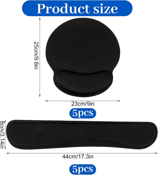 10 Pcs Ergonomic Keyboard Wrist Pad Set with Mouse Pad and Keyboard Wrist Rest, Memory Foam Comfort Support for Typing Gaming Office Laptop Computer (Black)