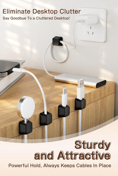 Maveek Magnetic Cord Clips, Cable Holder Magnet Silicone Cord Organizer Keyboard Keys Square Cable Management for Charging USB C Ethernet HDMI Home Office Car TV Cables (5 Pack, Black)