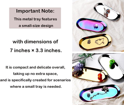 Stainless Steel Decorative Tray, Set of 2, 7 Inch Long, Jewelry Dish Cosmetics Organizer Bathroom Clutter Serving Platter Small Storage Tray, Oval, Matte Black