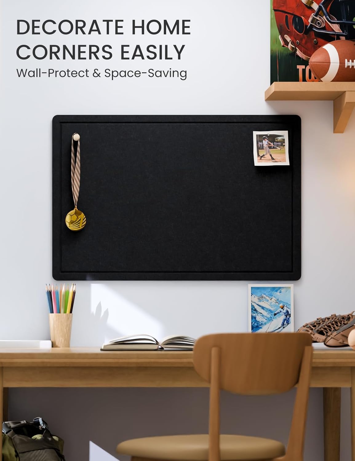Fluxynara Bulletin Board, 23.6" x 17.5" Cork Board Alternative with 12 Safe Removable Adhesive Tabs, Foldable Felt Pin Board for Home Office, Classroom, Bedroom,Entryway for Walls—Sage