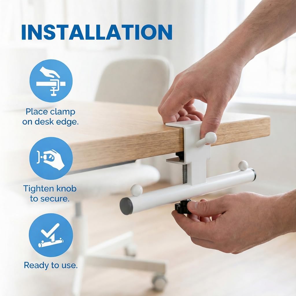 Heavy-Duty Backpack Hanger for Desk & Table, Adjustable Desk Hook for Bag with 80lb Capacity, T-Shape Backpack Holder & Purse Hook for Table, Clip-On Desk Bag Hook for Office Classroom Home