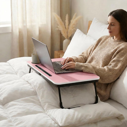 BUYIFY Foldable Laptop Bed Desk for Couch, Sofa - Large Lap Desk Tray Table with Cup Holder and Tablet Slot - Portable Notebook Stand for Eating, Writing, Studying and WFH -NEW-006-USA Original Patent