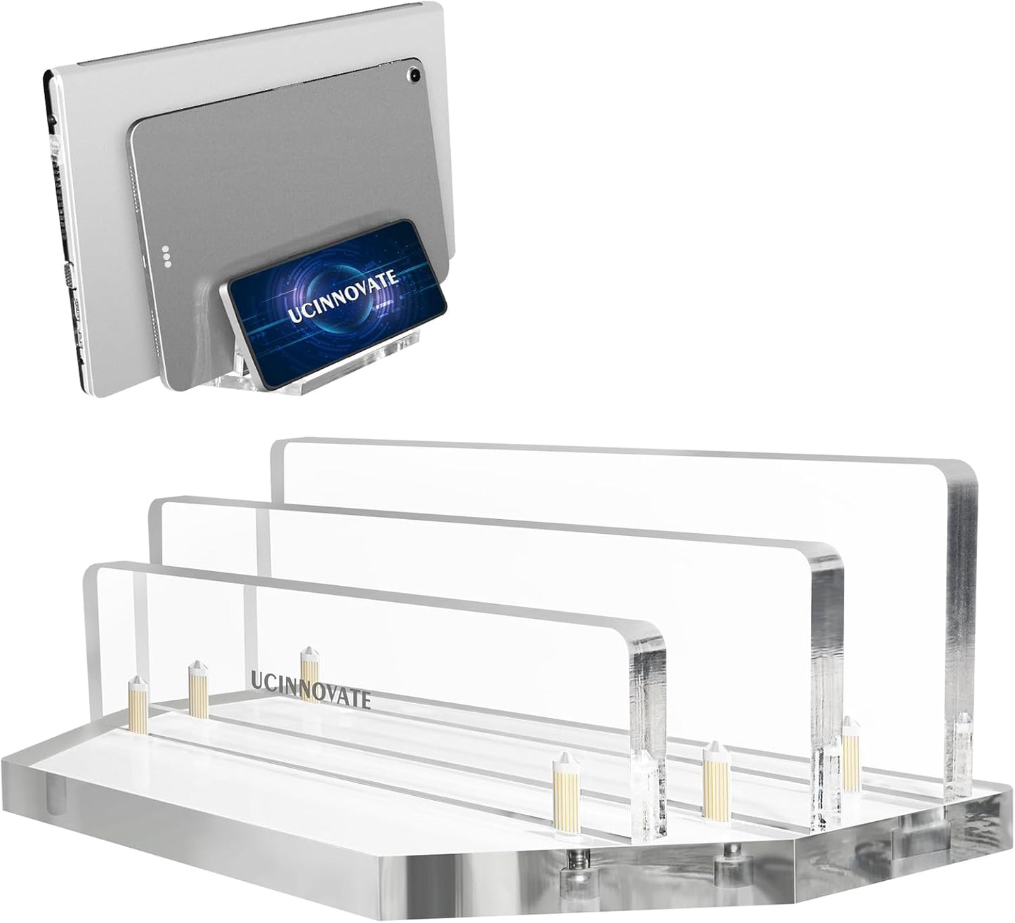 UCINNOVATE Vertical Laptop Stand, Acrylic Laptop Holder Desk with Adjustable Dock, Dual Desktop Notebook Stand Fits All MacBook/Surface/Gaming Laptop/iPad/Pro/Chromebook/HP/Dell/Computer/Keyboard