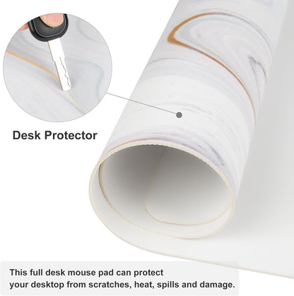 QIYI Large Mouse Pad, Cute Pink Desk Mat for Desktop, Women Girls PU Leather Desk Pad Waterproof Gaming Mousepad, Rose Gold Marble Computer Protector Writing Pad for School Office Home 31.5" x 15.7"