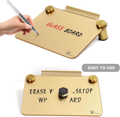 TOWON Small Glass Dry Erase Board, Desk White Board with Standing, Mini Whiteboard Easel Pad Set, Stenography Artifact for Office, Home and School Supplies, 8x6 Inches, Black