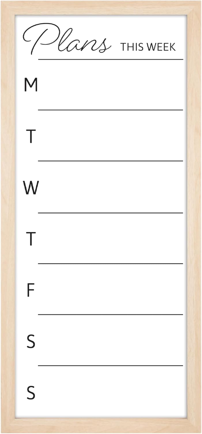MCS Dry Erase Weekly Planner 11x24 Walnut Framed Calander Whiteboard for Wall, Plan Your Week with Family Weekly Planner for Dinners, Sports, Events & More