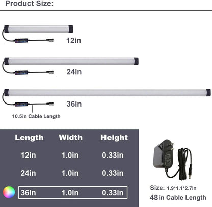 Dimmable Under Cabinet Lighting, RGB LED Light Bar, RF Remote Control Lamp, Multicolor Under Counter Lights for Desk, Room, Cupboard, Hallway, Shelf, Closet (24 Inch)