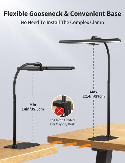Desk Lamp with USB Charging Port for Home Office 24w Architect Remote Base Dual Task Led Light Modern 5 Color Modes Dimmable Adjustable Gooseneck Double Head Reading Drafting Eye Caring Tall Lamps