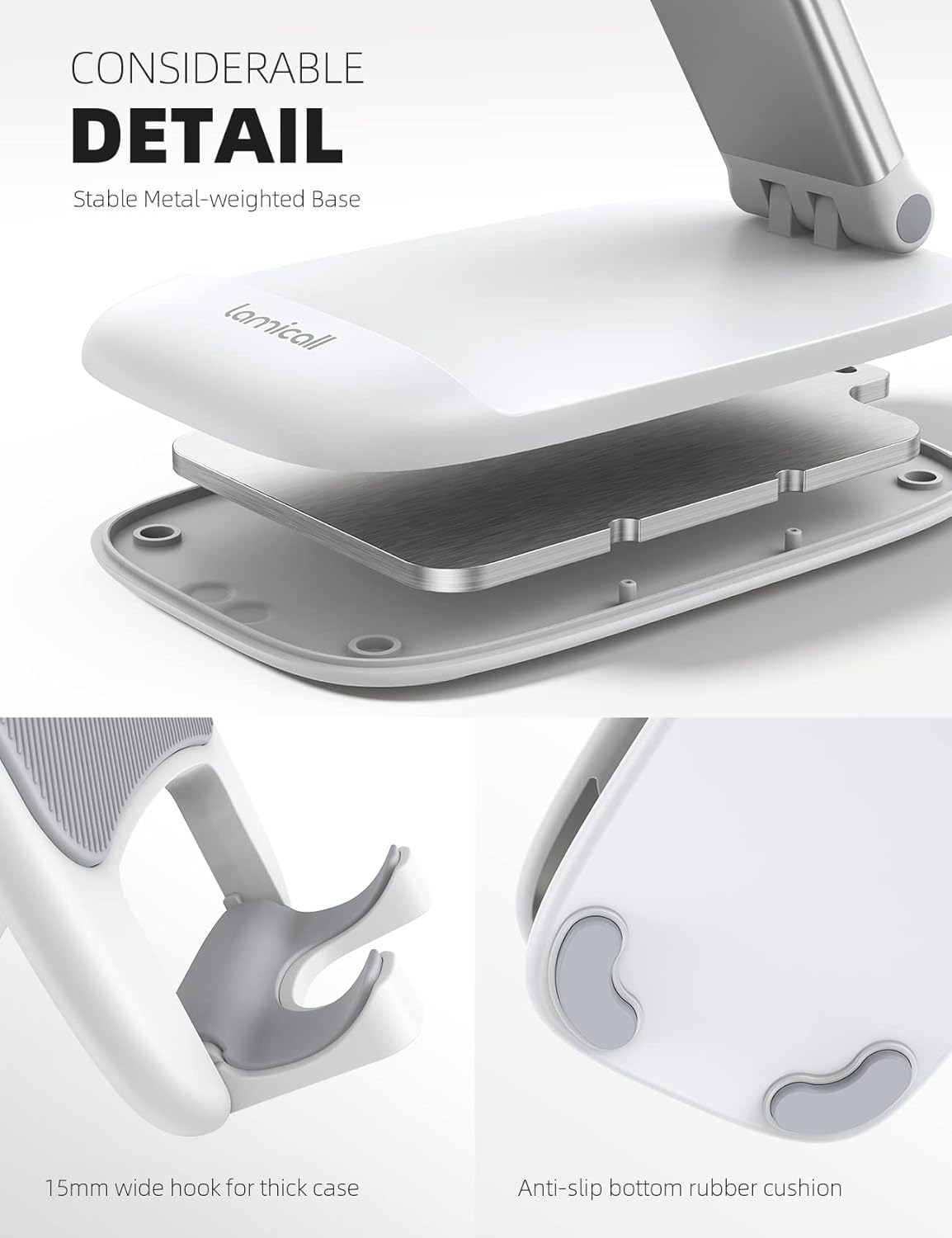 Lamicall Cell Phone Stand for Desk - [Height Adjustable] Foldable Mobile Phone Holder, Portable Stand for iPhone 17 16 15 14 13 12 11 Pro Max Plus Air, Galaxy S25, Office Gift, Telephone Accessories