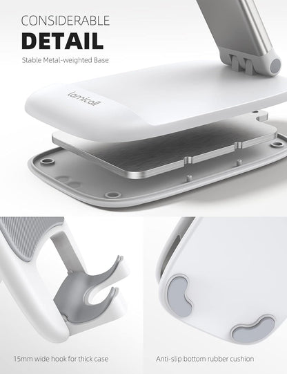 Lamicall Cell Phone Stand for Desk - [Height Adjustable] Foldable Mobile Phone Holder, Portable Stand for iPhone 17 16 15 14 13 12 11 Pro Max Plus Air, Galaxy S25, Office Gift, Telephone Accessories