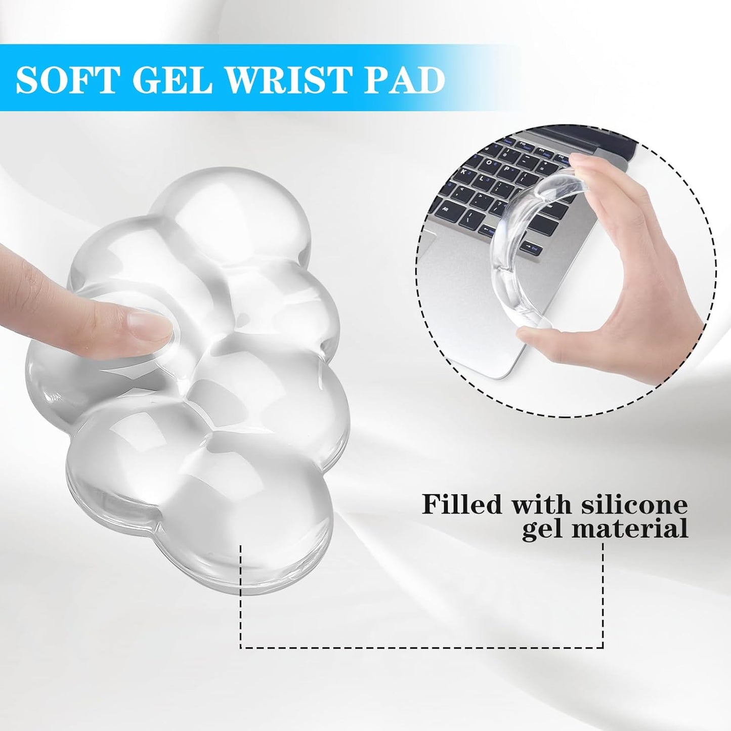 Gel Cloud Keyboard and Mouse Wrist Rest, Cute Wrist Support and Arm Support Keyboard Rest for Keyboard and Mouse Typing Pain Relief，Suitable for Office/Computer/Laptop/Gaming（White）