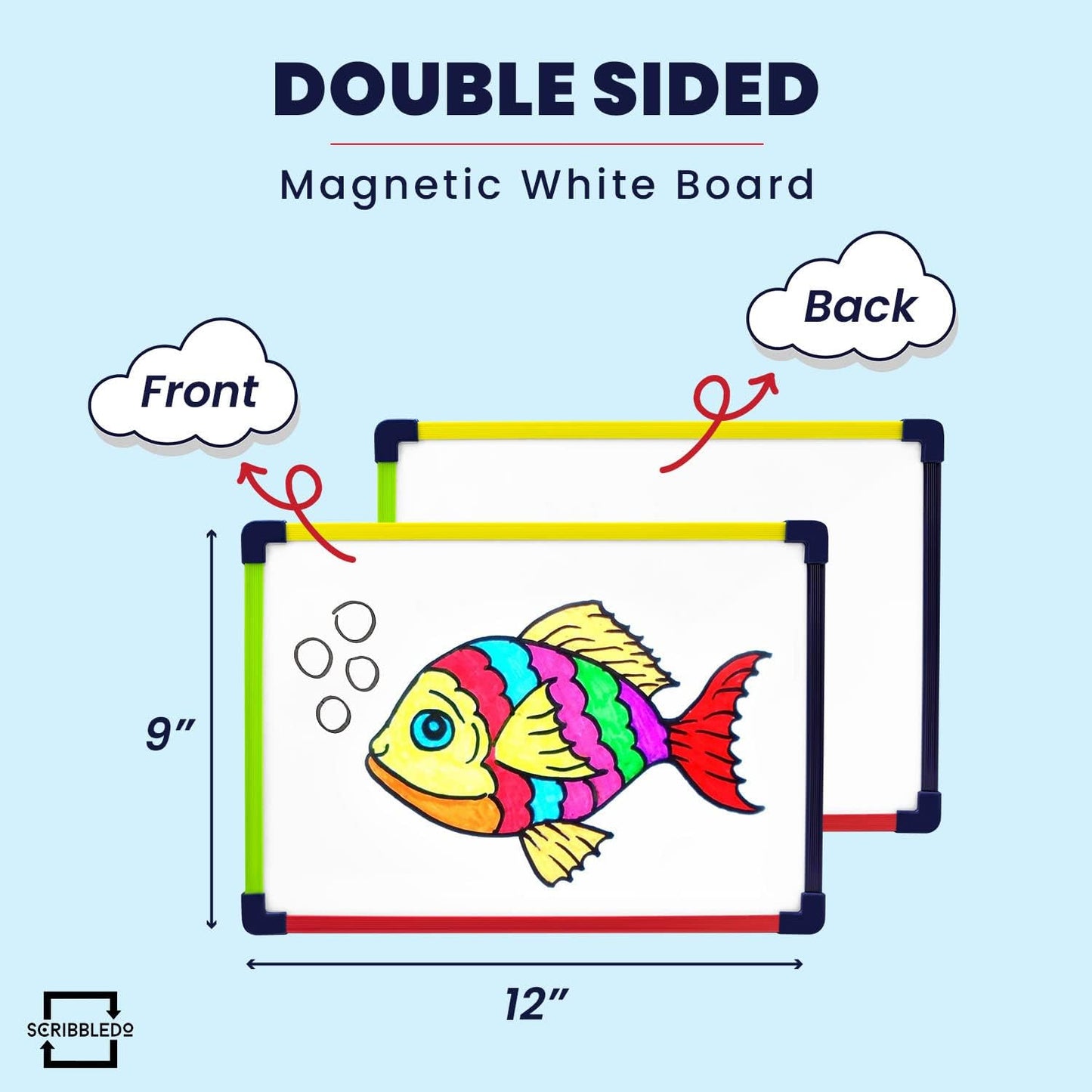 SCRIBBLEDO Colored Frame Magnetic Dry Erase White Board 9" X 12" WHITEBOARD