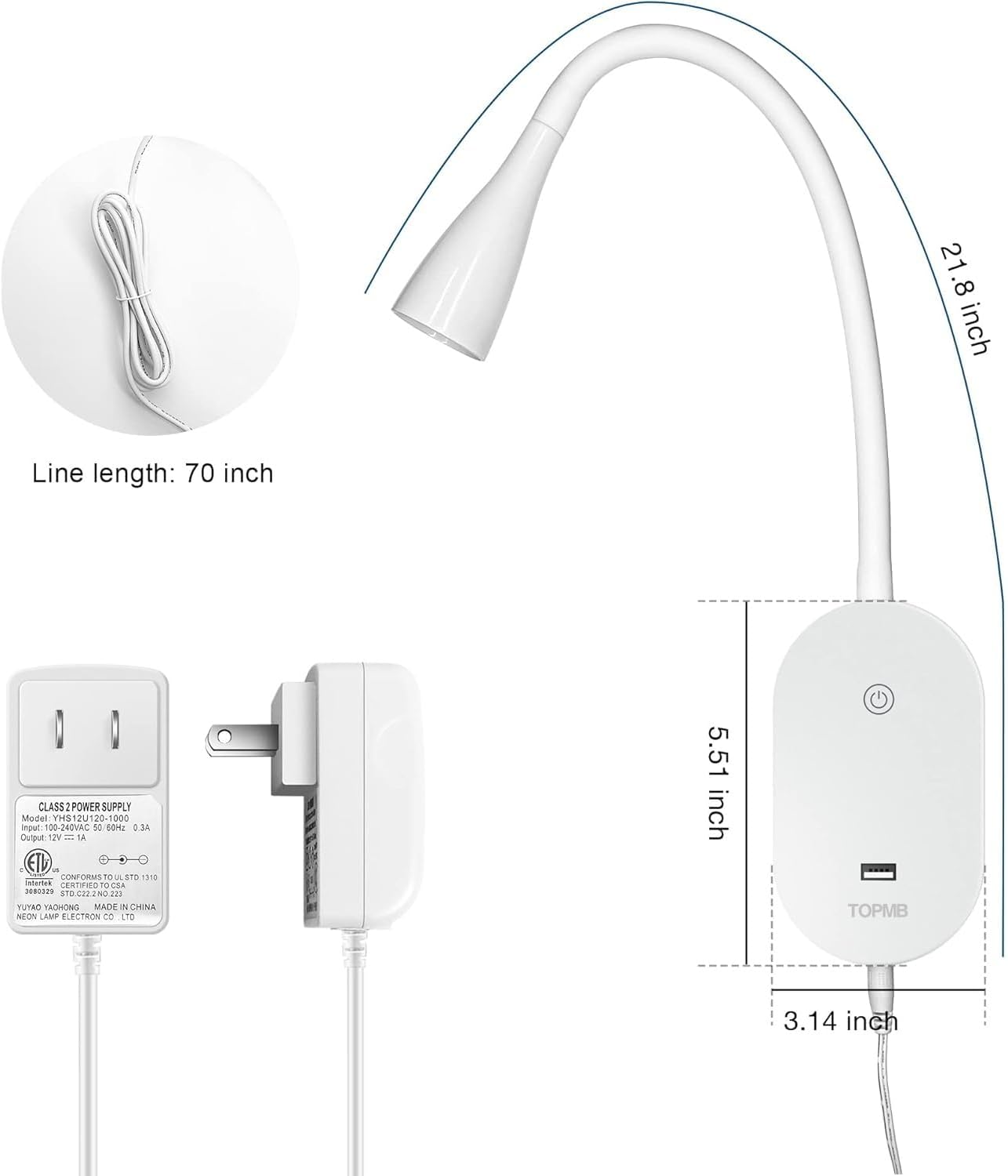 Book Light for Reading in Bed, Eye-Caring LED Reading Light, 360° Flexible Clip on headboard lamp, 5W 3000k Desk Lamp with Clamp for Bedroom, Office, Painting, Workbench and Sewing, Black