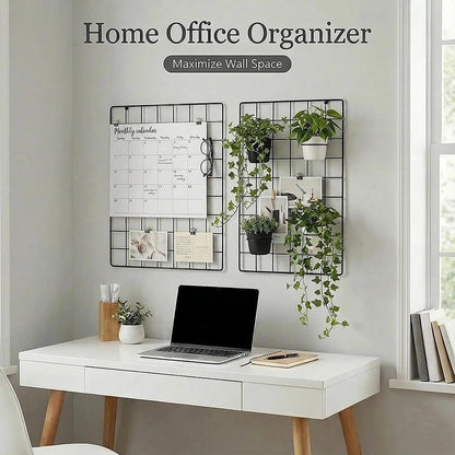Kaforise Wire Wall Grid Panel, Multifunction Painted Photo Hanging Display and Wall Storage Organizer, Pack of 2, Size 25.6x17.7inch, Black