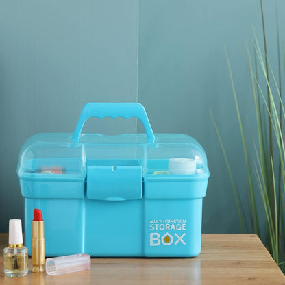 Kinsorcai 11'' Plastic Storage Box with Removable Tray, Multipurpose Organizer and Storage Case for Art Craft and Cosmetic (Green)