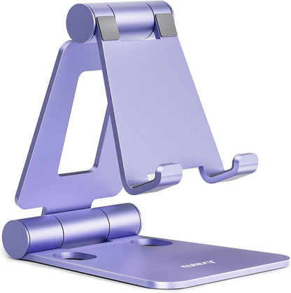 Nulaxy Dual Folding Cell Phone Stand, Fully Adjustable Foldable Desktop Phone Holder Cradle Dock Compatible with iPhone 17 16 15 14 13 12 11 Pro Max Xs Xr X 8, Nintendo Switch, All Phones
