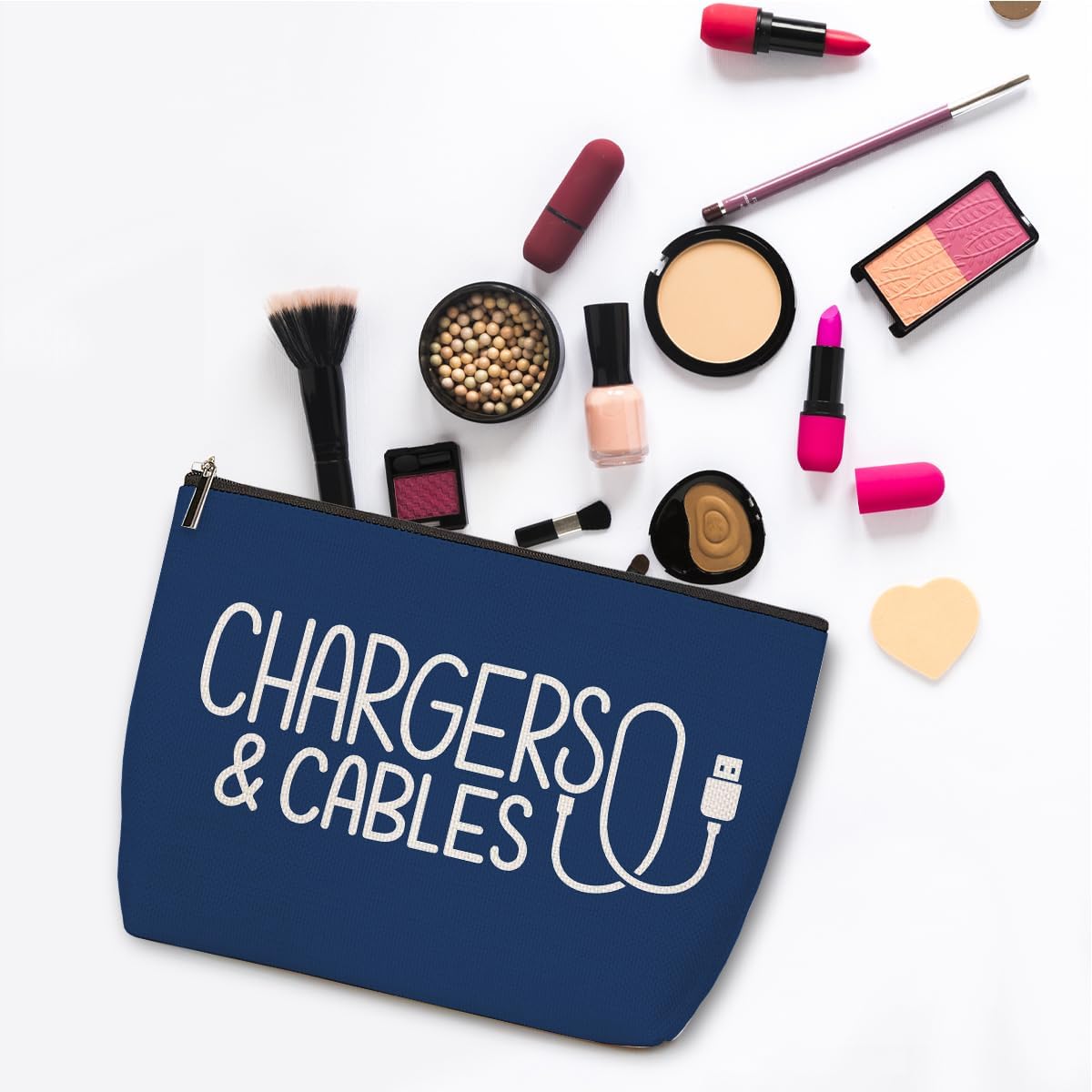 ZHAMEN 2 Pcs Cables Chargers Makeup Bag, Organizer Portable Pouch Purse Travel Essentials Organizer Cosmetic Bags for Women, Roomy Travel Makeup Toiletries Accessories, Birthday Gifts for Women