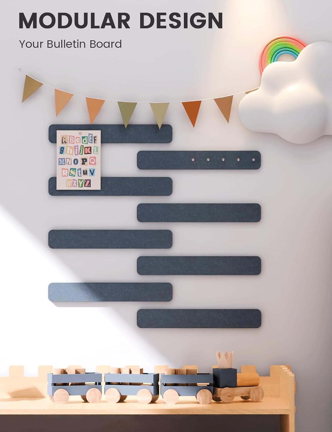 Fluxynara Cork Board Alternative Felt Strip Board 8-Pack 13"x2", Office Pin Board with 50 Push Pins, Adhesive Install for Bedroom Door & Home Office(Linen Dusk)