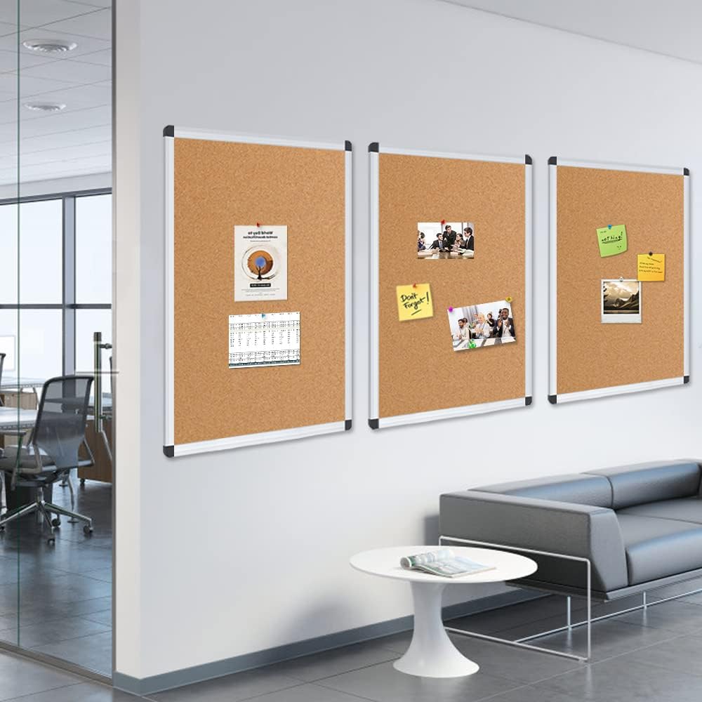 VIZ-PRO Cork Notice Board, 36 X 24 Inches, Silver Aluminium Frame