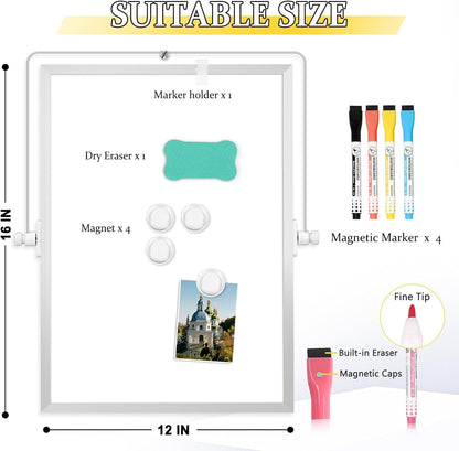 Dry Erase Magnetic White Board, 16" x 12" Double-Sided Desktop Whiteboard with Stand, Portable Small Whiteboard Set for Drawing, Office, Home