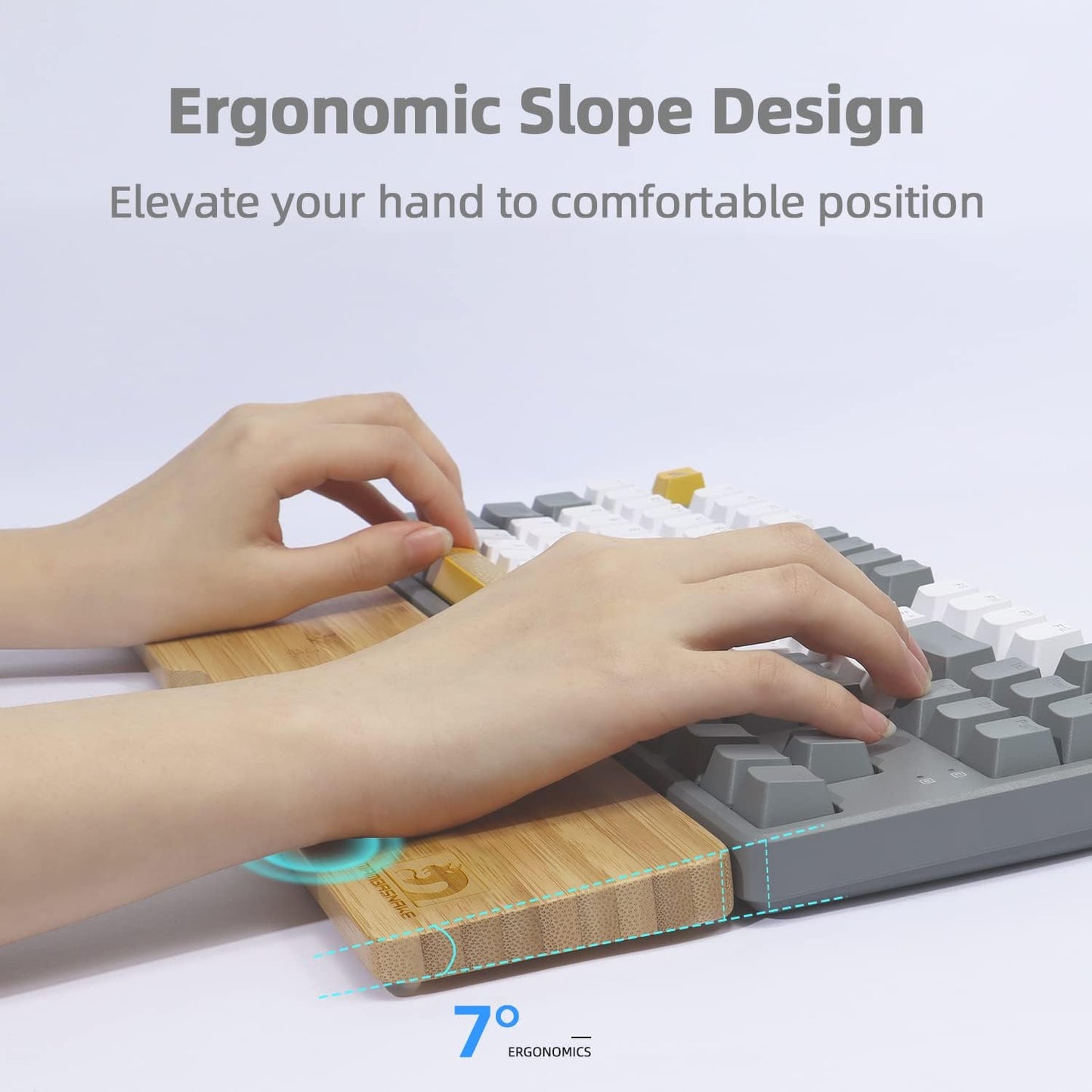 Bamboo Keyboard Wrist Rest for Computer Keyboard, Ergonomic Mechanical Keyboard Wrist Rest, Hard Wrist Rest for Pain Relief, Anti-Slip Keyboard Rest Pad for Laptop/PC Gaming/Mac (68-Key)