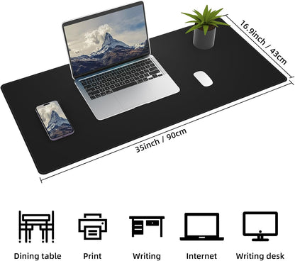 AFIING Large Desk Mat 47" x 17", Dual-Sided Natural Cork & PU Leather Desk Pad, Non-Slip Waterproof Mouse Pad for Office, Home & Gaming, Black