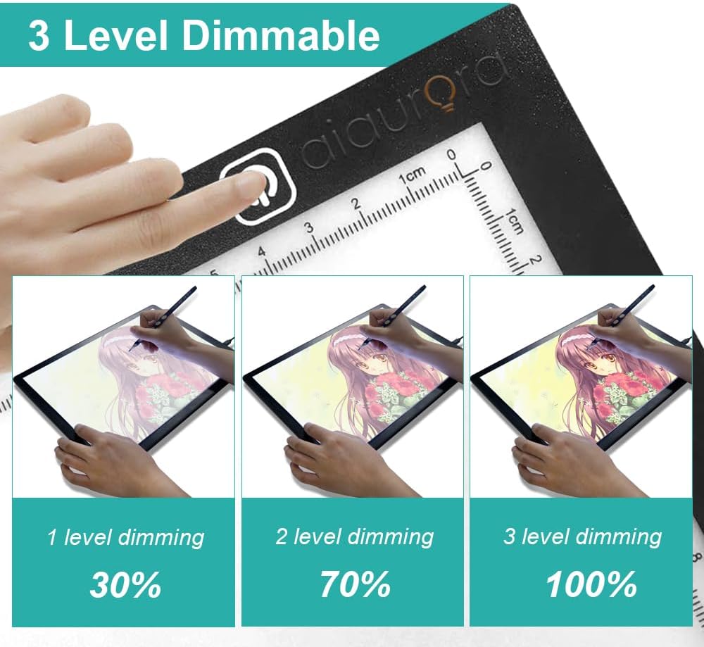 AIAURORA A4 LED Copy Board Light Tracing Drawing Board, Ultra-Thin Adjustable USB Power Art Craft LED Trace Light Pad for Tattoo Drawing, Diamond Painting, Streaming, Animation, Stenciling (A4)