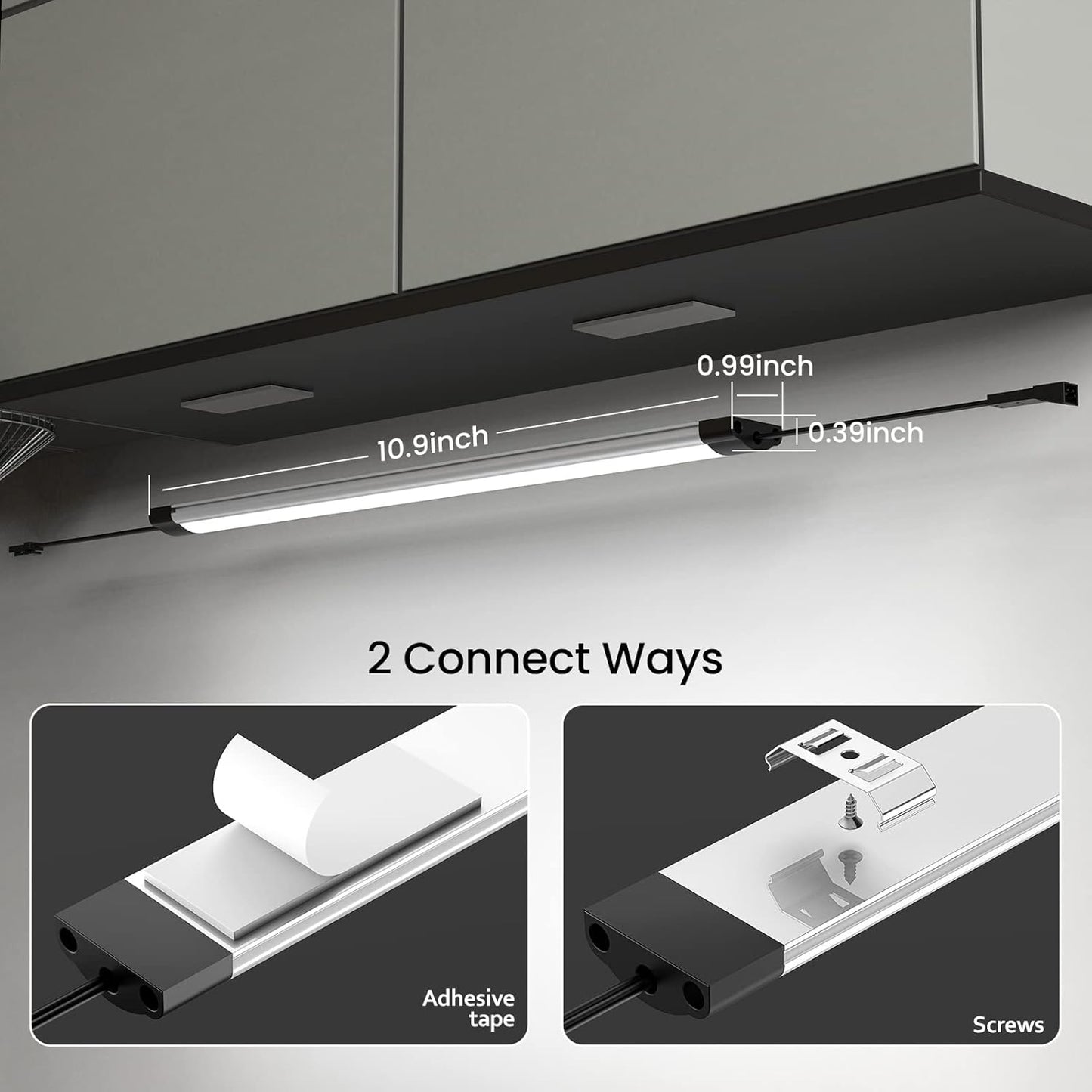 Under Cabinet Lights Kit, LED Smart Dimmable Strip Lighting Fixtures, 24V Plug in Linkable Bar LED Counter Lights for Pantry, Kitchen, Shelf, Bookcases, Showcase (10 PCS, Cold White)