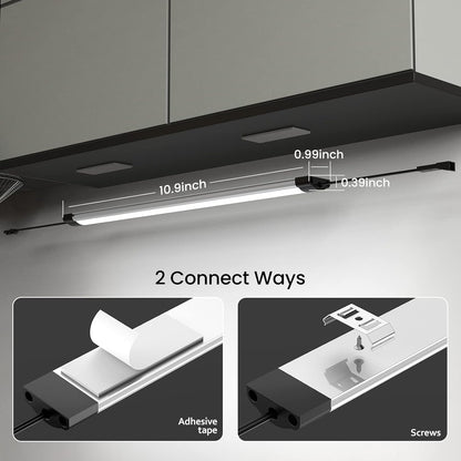 Under Cabinet Lights Kit, LED Smart Dimmable Strip Lighting Fixtures, 24V Plug in Linkable Bar LED Counter Lights for Pantry, Kitchen, Shelf, Bookcases, Showcase (10 PCS, Cold White)