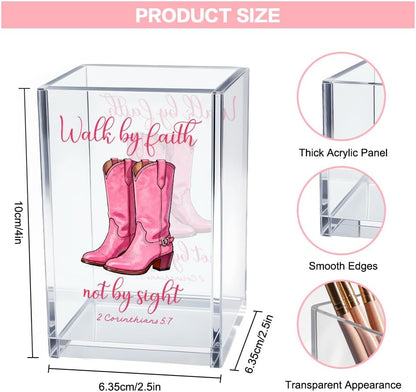 Never Let Anyone Dull Your Sparkle Acrylic Makeup Brush Organizer Holder, Girl Power Desk Acrylic Brushes Storage, Inspirational Quote Gifts for Women Friend Sister Make Up Artist Makeup Lover
