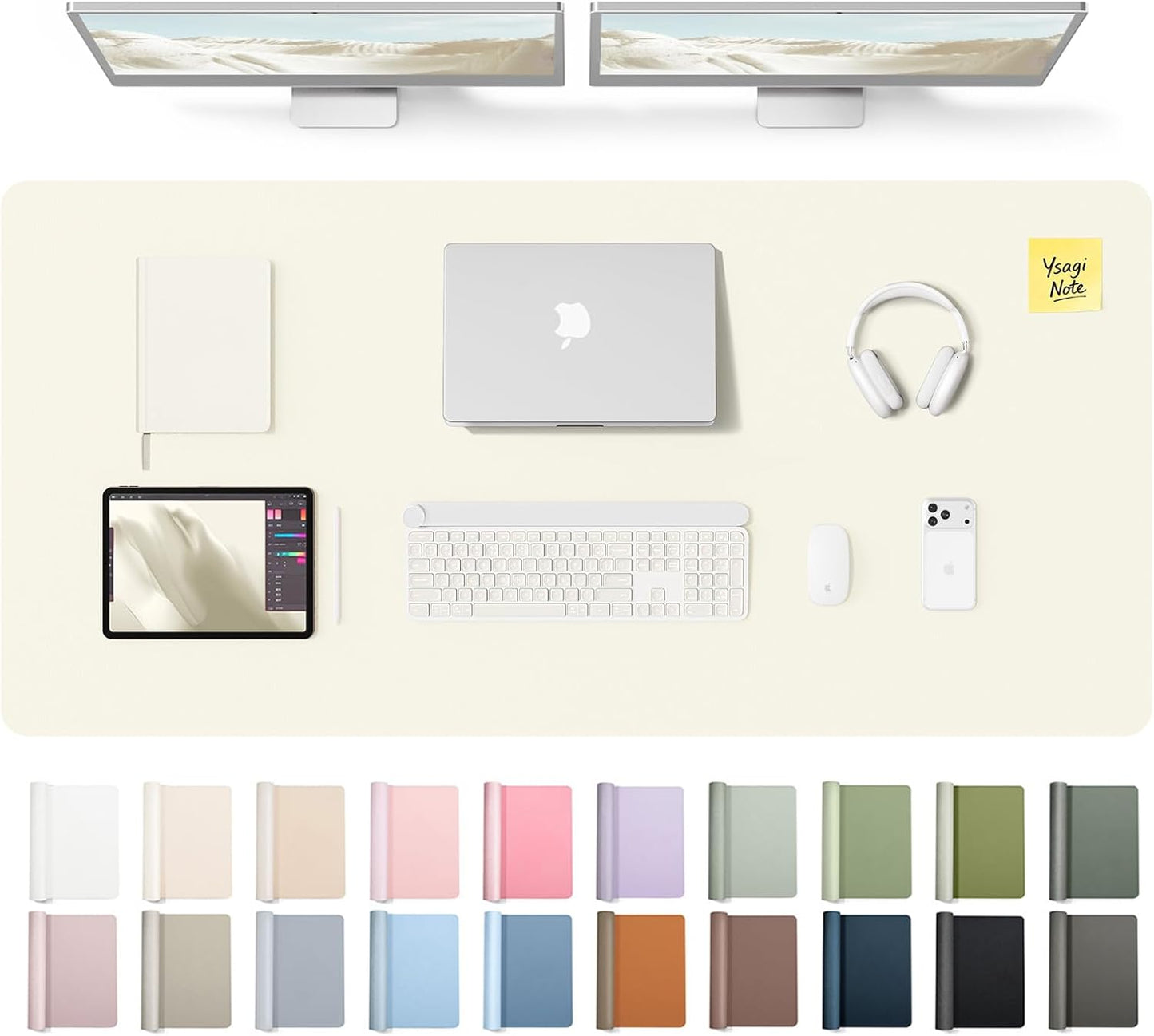 YSAGi Leather Desk Pad Protector, Large Mouse Pad, Non-Slip PU Leather Desk Blotter, Waterproof Writing Pad for Office and Home (31.5" x 15.8", Eggshell) - Colors B