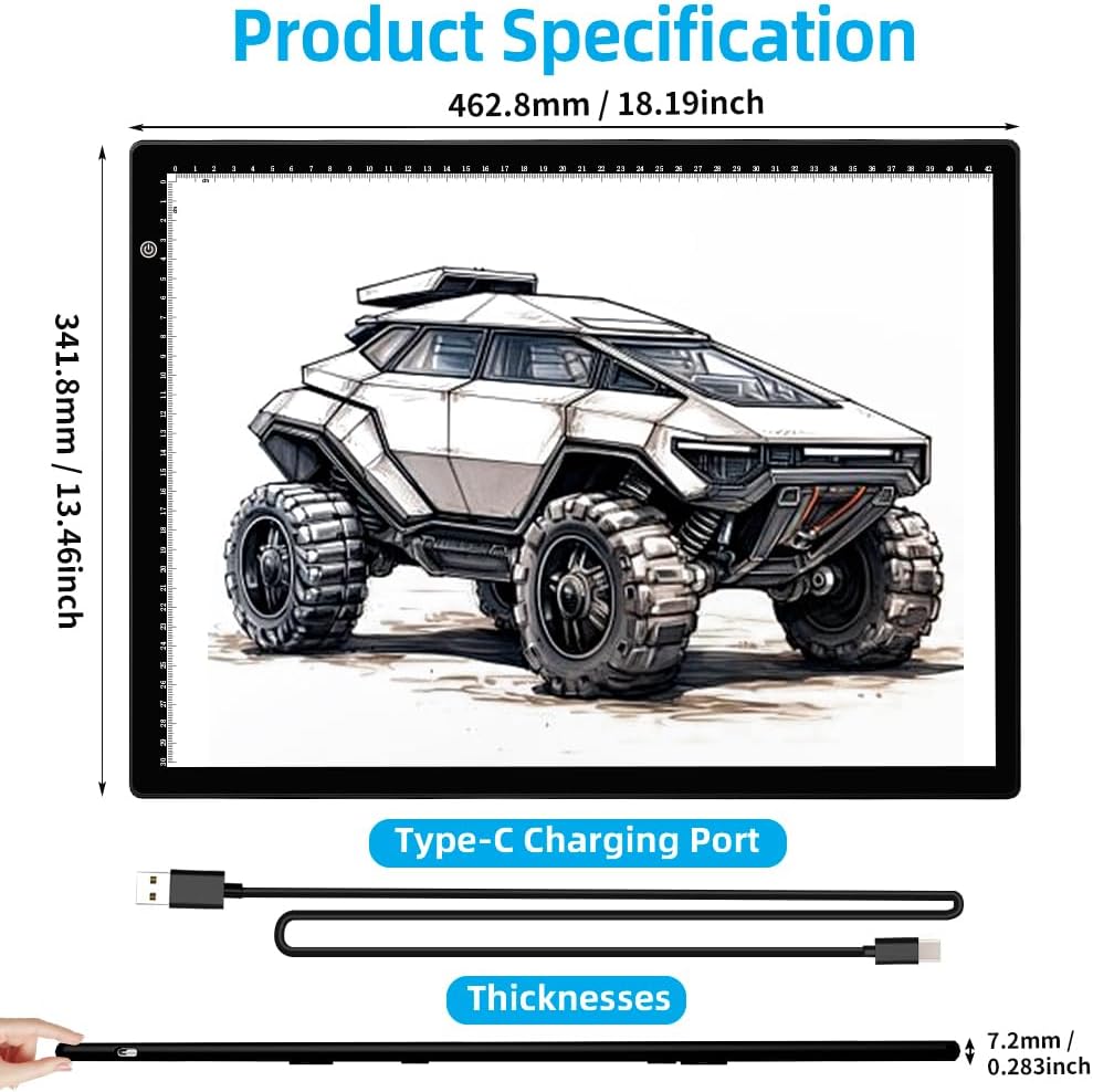 A4 LED Tracing Light Pad with Stand & 2 Clips, Ultra-Thin Portable Light Box for Tracing, Adjustable Dimmable Brightness Eye Care Type-C for Diamond Art, Sketching, Drawing, Artists Hobbyists
