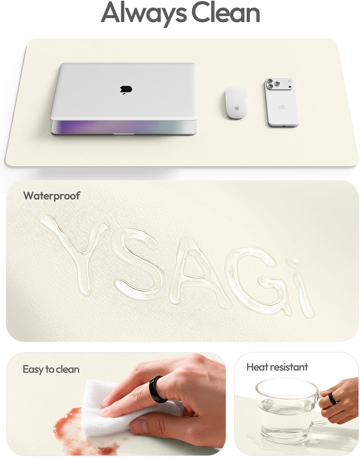 YSAGi Large Extended PU Leather Desk Pad Protector – Non-Slip Waterproof Desk Mat for Office & Home, Easy Clean Mouse Pad & Laptop Writing Blotter 35.4"x17" Black - Colors A