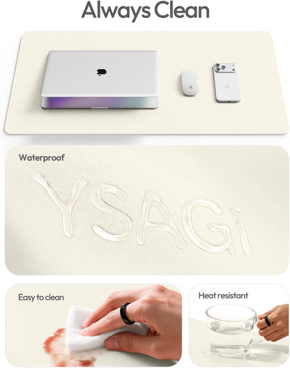 YSAGi Leather Desk Pad Protector, Office Desk Mat, Large Mouse Pad, Non-Slip PU Leather Desk Blotter, Waterproof Laptop Desk Writing Pad for Office and Home (23.6" x 13.8", Eggshell) - Colors B