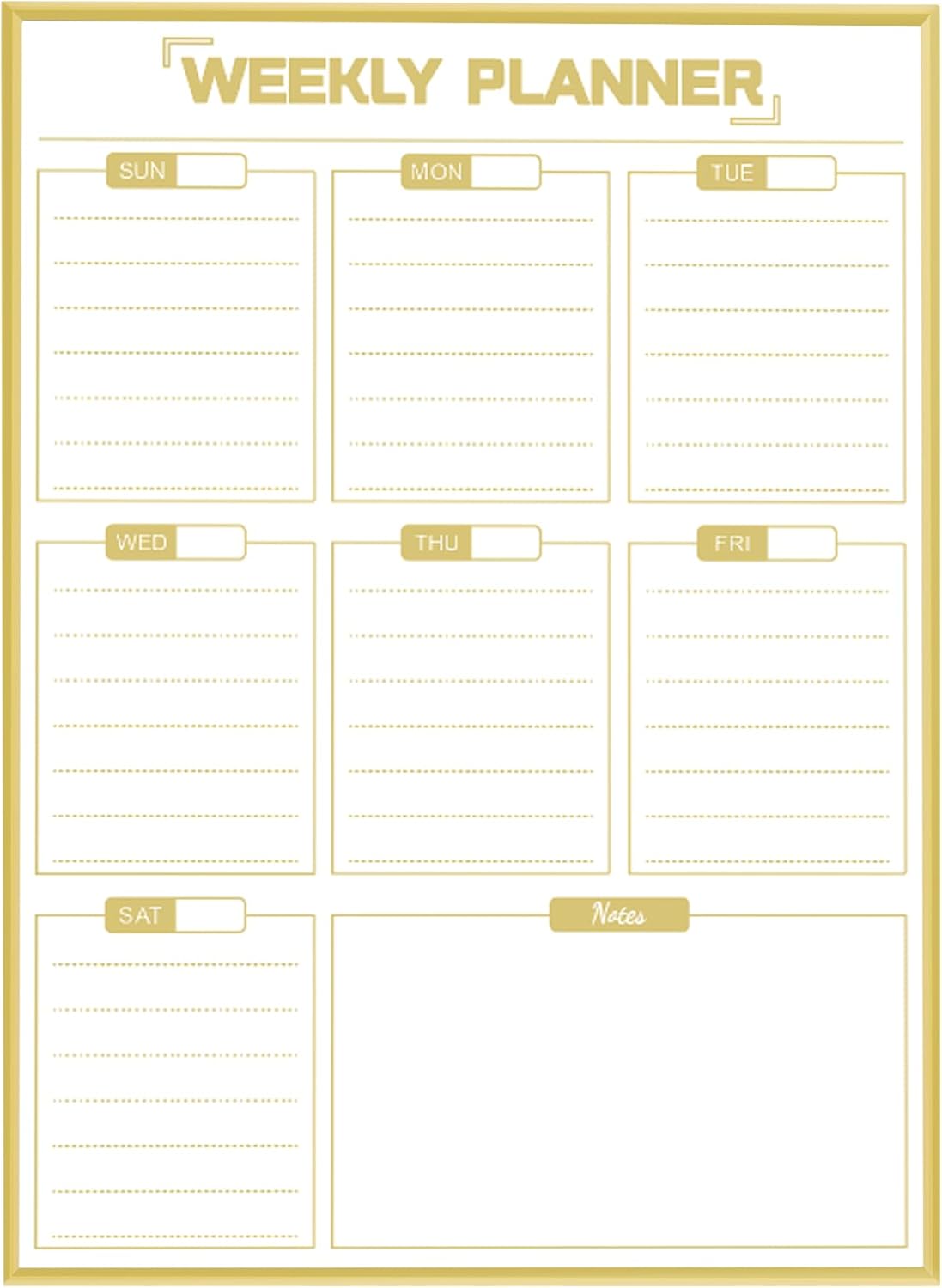 Dry Erase White Board Weekly Calendar Board, Magnetic Whiteboard for Wall,Gold Aluminum Frame Message Board,Vertical, Planner Board for Office, Home, School