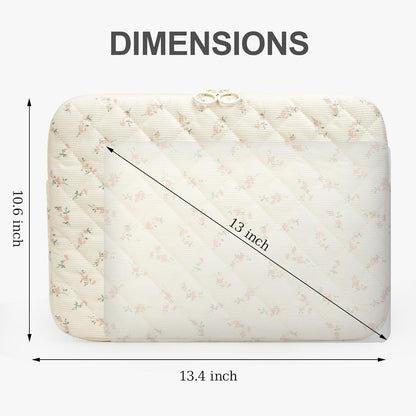 Puffy Laptop Sleeve 13 Inch Cute Quilted Laptop Protective Case Padded Floral Computer Sleeve for MacBook (A-Blue, 13 Inch)