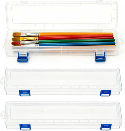 3PCS Brushes Storage Box Paint Brush Drawing Pen Container with Buckle Design, Long Paint Brush Case Watercolor Pen Pencil Container Buckle Design