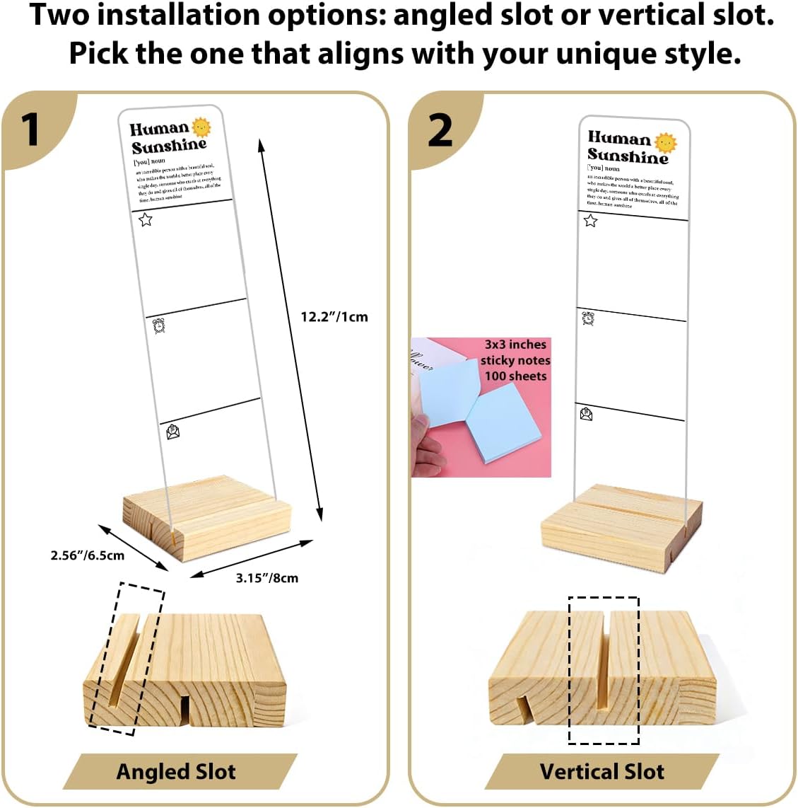 Monitor Memo Board with Removable Wooden Base Acrylic Portable Sticky Note Holder, It's Fine I'm Fine Everything is Fine Logo Office Desk Desk Set Sticky Notes 100 Sheets