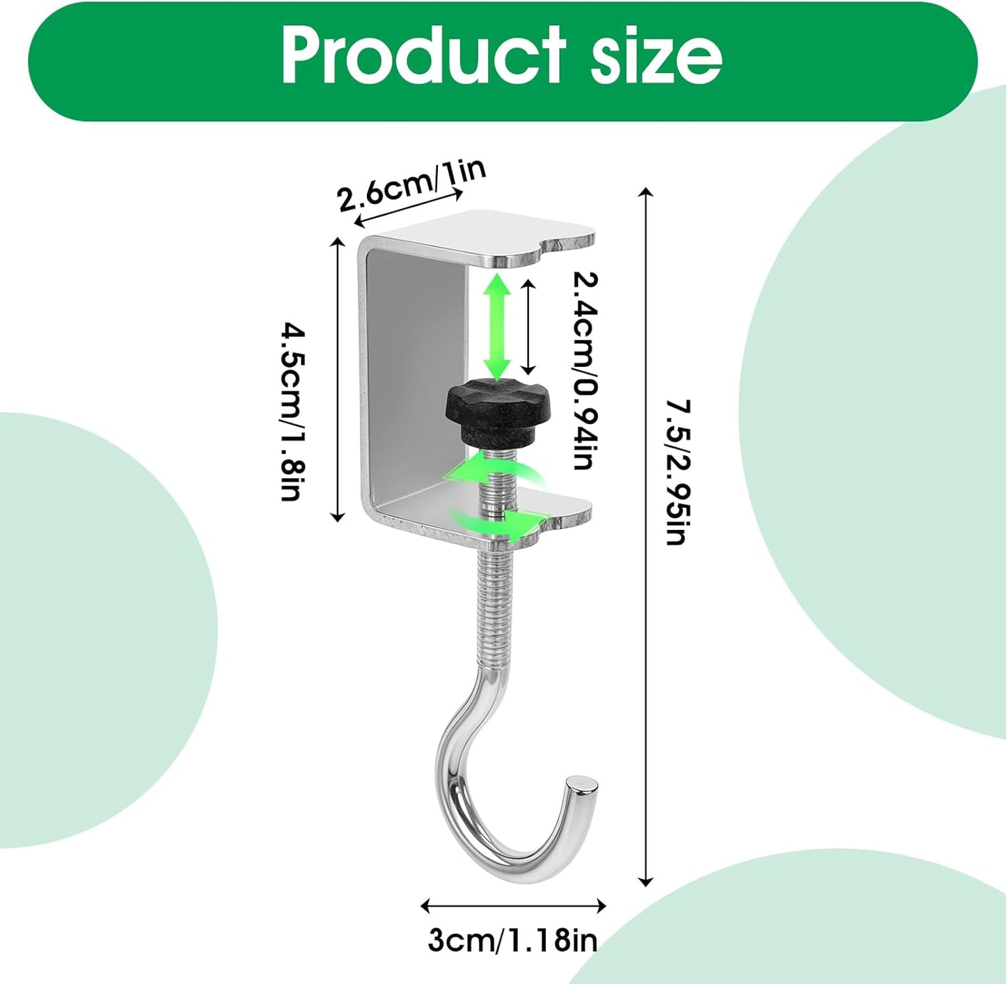 cobee Clamp-On Under Desk Hooks, Desk Mount Hanging Bag Holder Metal Hook Adjustable Headphones Clamp Organizer Portable Purse Hanger Clip Reduce Desk Clutter Table Desk Under Counter (4 Pcs, Black)