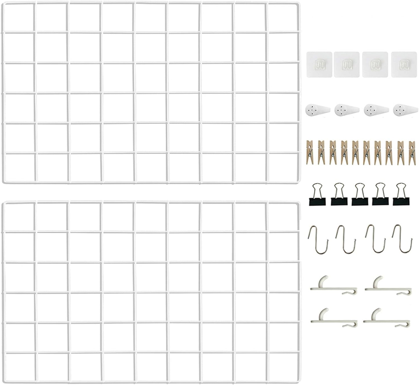 CIKLCIX Metal Grid Wall Panel, Wire Grid Photo Display Organizer, 17.3"×11.8" Gold Wire Board Grid Wall, Grid Picture Frame, 2-Pack Wire Mesh Memo Board With Clips and Hooks
