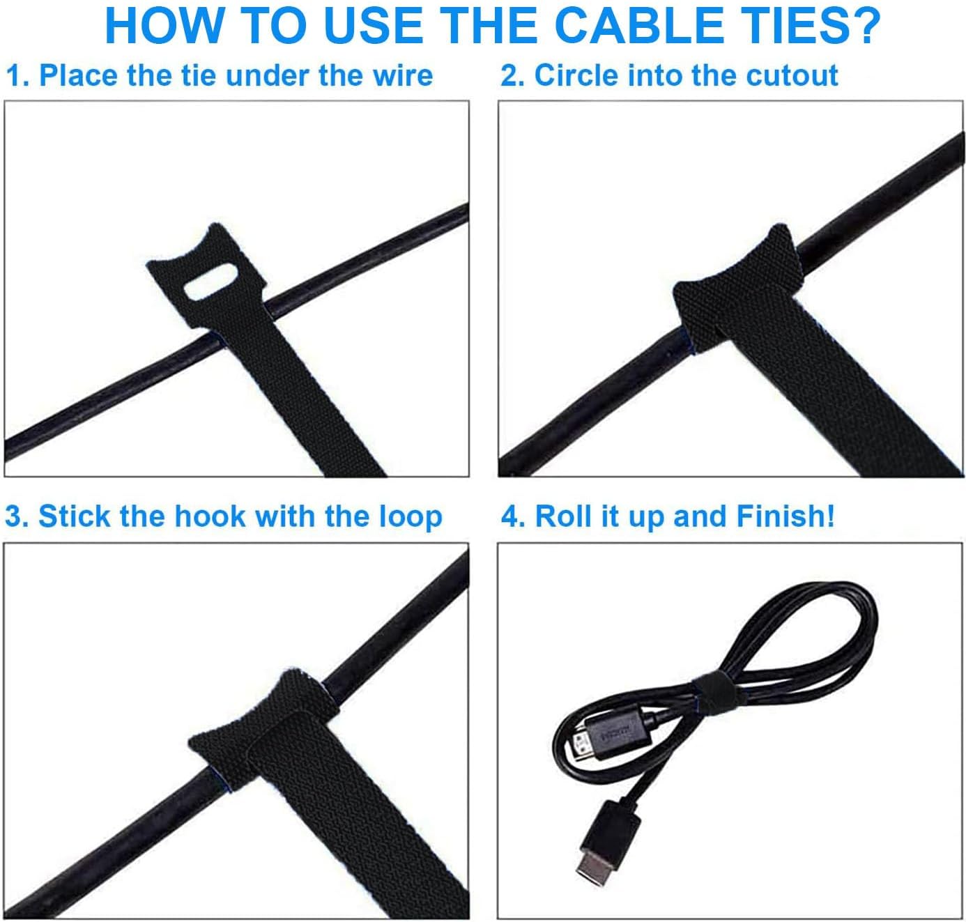 California JOS 60 PCS 6 Inches Reusable Cable Ties, Wire Ties, Cord Organizer, Cable Organizer, Adjustable Cable Management - White