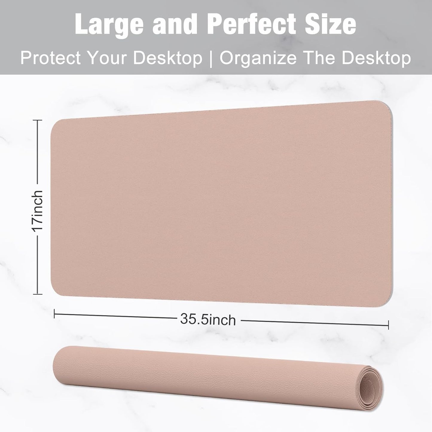 Hsurbtra Desk Pad, 23.6" x 13.8" PU Leather Desk Mat, M Extended Mouse Pad, Waterproof Desktop Blotter Protector, Non-Slip Ultra Thin Small Laptop Keyboard Writing Mat for Office Home, Pink