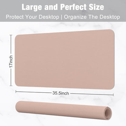 Hsurbtra Desk Pad, 23.6" x 13.8" PU Leather Desk Mat, M Extended Mouse Pad, Waterproof Desktop Blotter Protector, Non-Slip Ultra Thin Small Laptop Keyboard Writing Mat for Office Home, Pink