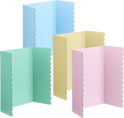 Mooliwe 4 Pack 24" X 16" Trifold Poster Board, Medium Tri Fold Boards Foldable Corrugated Presentation Display Scalloped Borders for Science Fair Events, School Projects, Exhibitions (Macaron)