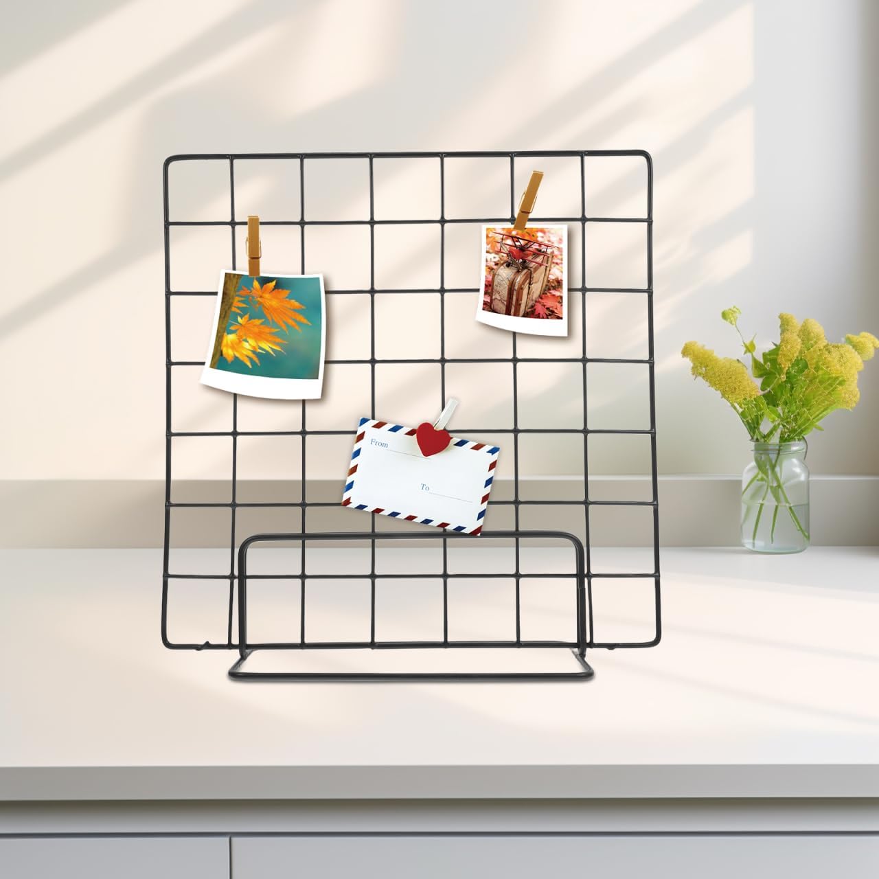 Multi-Functional Wire Grid Display Stand 13.77In Tabletop Photo Organizer Panel for Craft Shows and Desktop Display